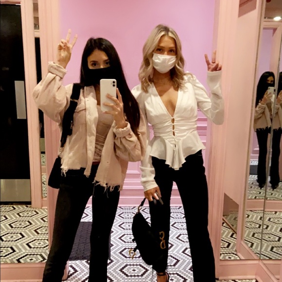 white button up satin peplum cinch waist blouse - Picture 6 of 6